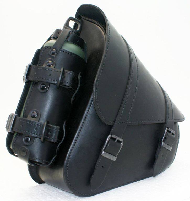 Sacoche Latérale Cuir Porte Bouteille Softail / Rear Swingarm Leather Bag with Bottle holder