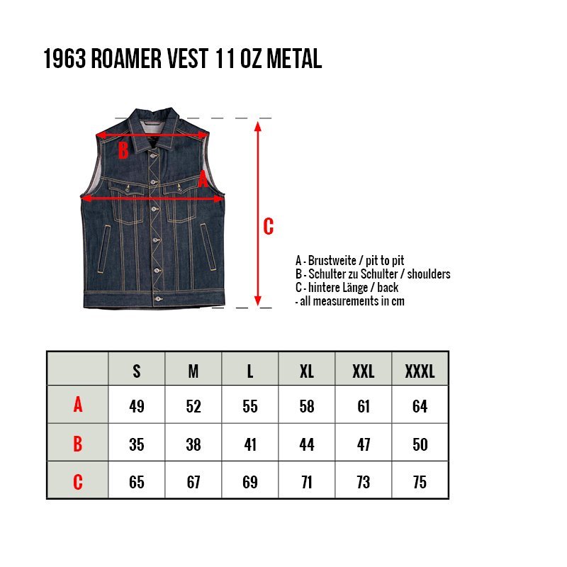 Cut Denim Biker 1963 Roamer Vest 11oz metal - Vue 8 - Holdfast