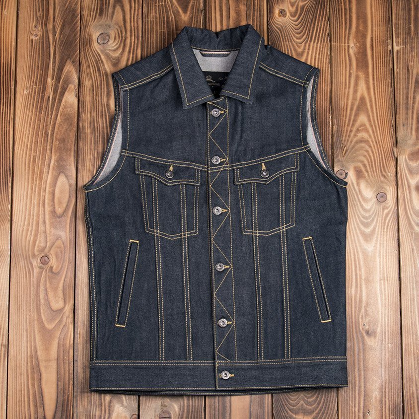 Cut Denim Biker 1963 Roamer Vest 11oz metal - Vue 4 - Holdfast