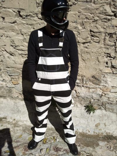 gestreifte Denim-Overalls