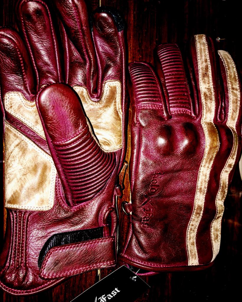 Gants Cuir Moto Rouge Racing Vintage Hold Fast - fermeture - Holdfast