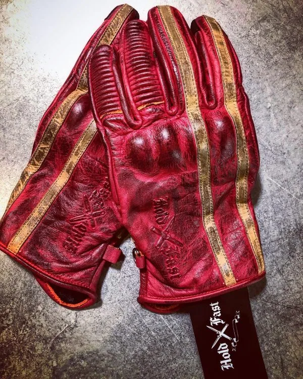 Guantes de moto de cuero rojo vintage "1971 Le Mans" Sujetan firmemente