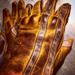 Handschuhe-Leder-Motorrad-Le Mans-1971-Vintage-Holdfast-Bänder