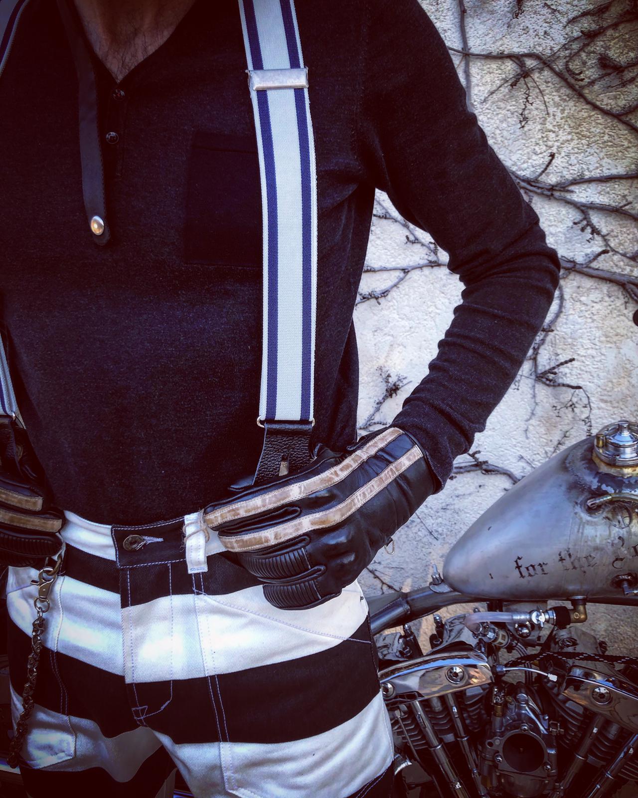 Hosen-Sträflings-Hosenträger-fieser-Look-Halte-Handschuhe