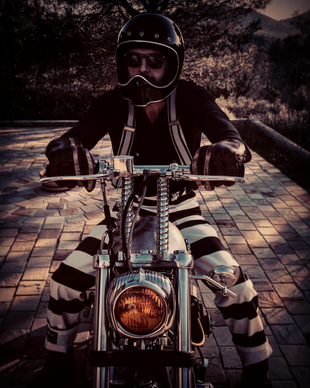 Hose-Sträfling-Hosenträger-fieser-Look-Festhalten-Biker