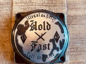 Carburetor Cover Harley CV HOLD FAST Engraved