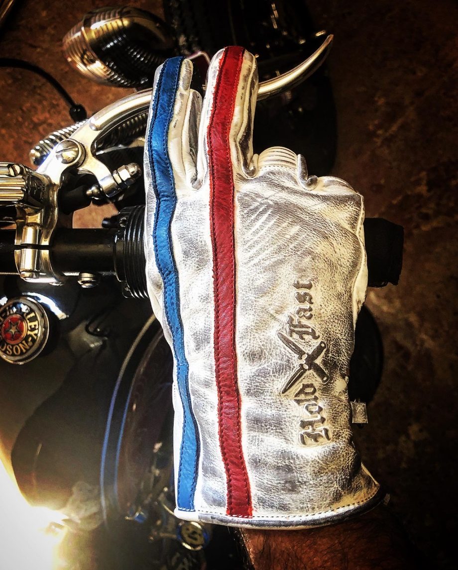 Gants moto Cuir Blanc 1971 Le Mans - vue laterale - Holdfast