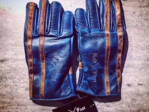 Gants Cuir moto Bleu Pétrole "1971 Le Mans" ultra-patina