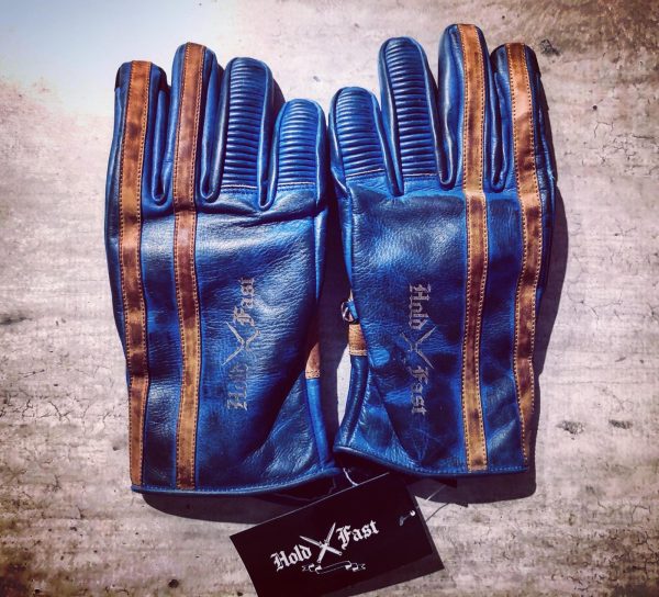 Gants Cuir moto Bleu Pétrole "1971 Le Mans" ultra-patina