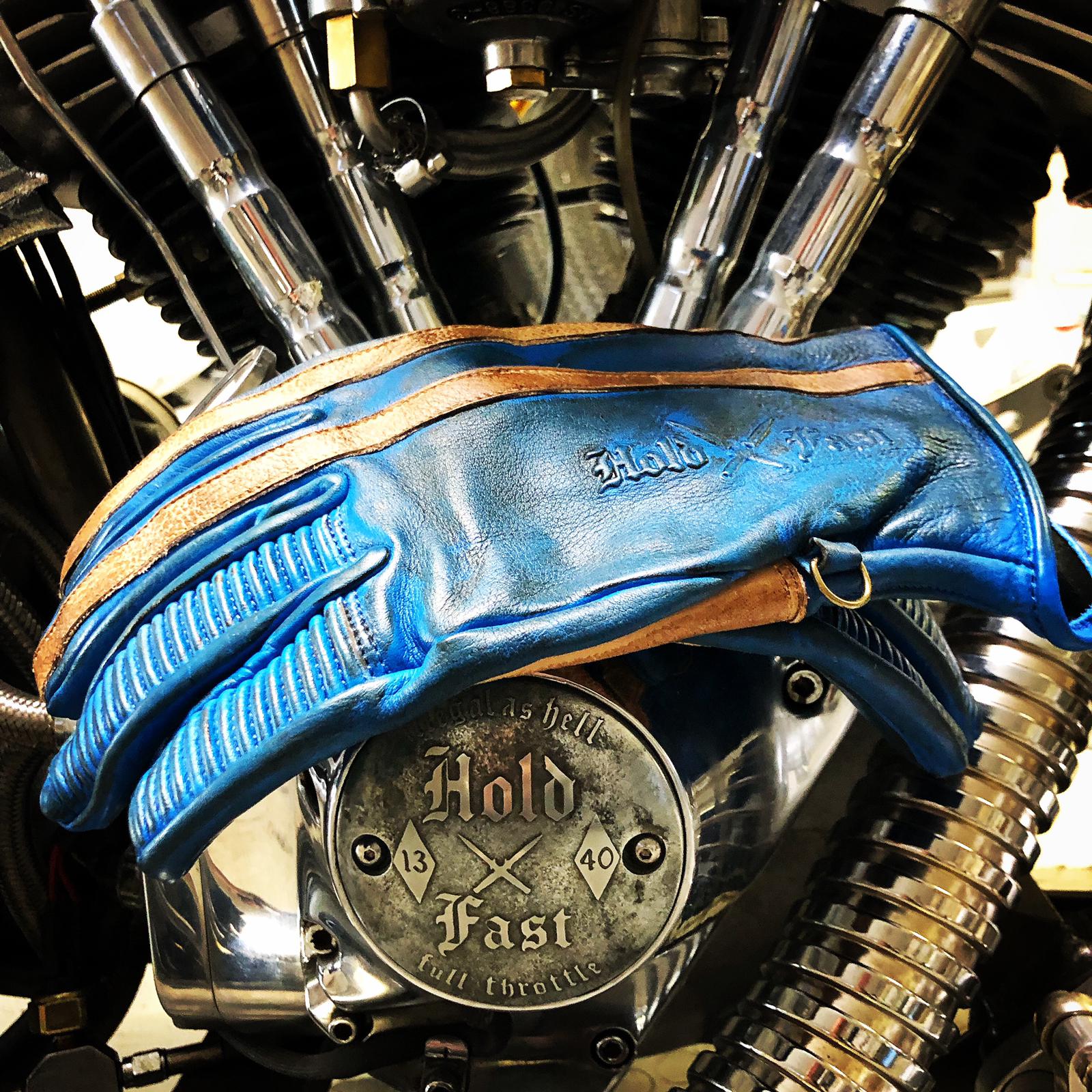 Gants Cuir moto Bleu Pétrole "1971 Le Mans" ultra-patina – Image 3