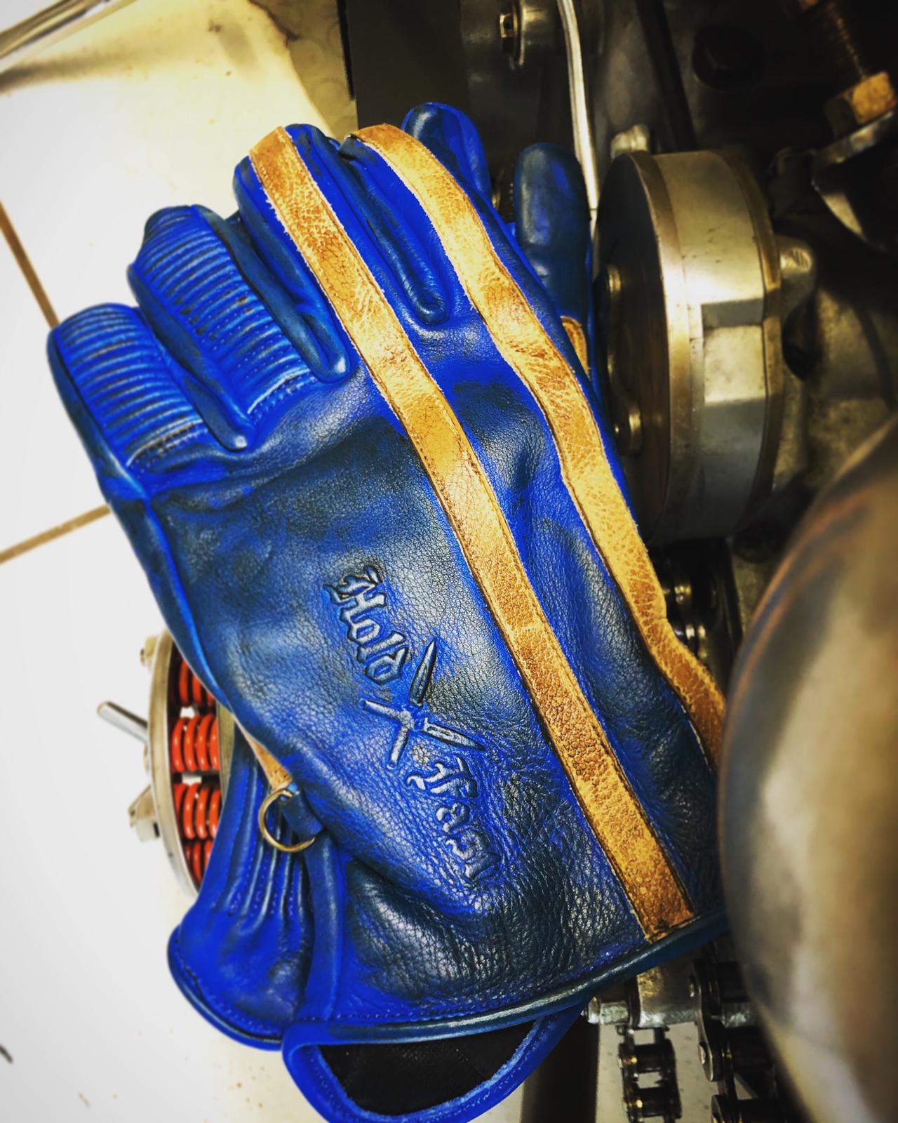 Gants Cuir Bleu Pétrole 1971 Le Mans - paire complete - Holdfast