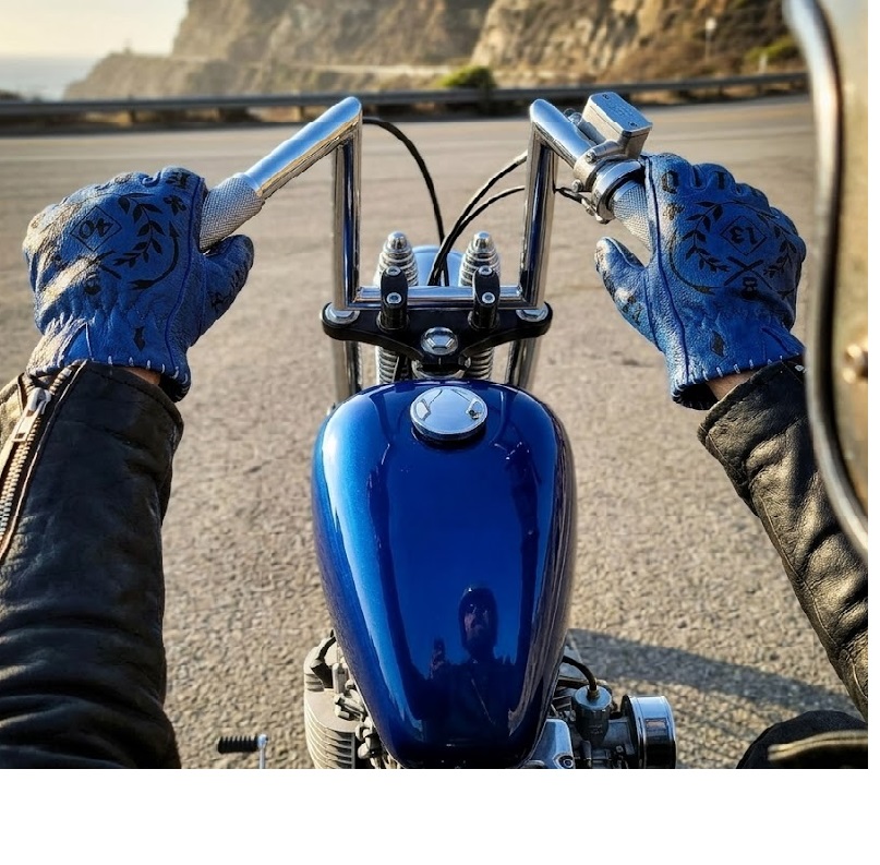 GANTS MOTO CUIR 1340 HOLD FAST TATTOO BLEU PETROLE – Image 2