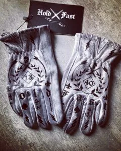 White patinated tattooed leather motorcycle gloves 1340 Tattoo Hold Fast