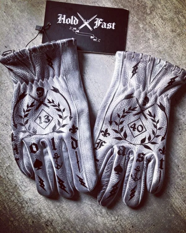 1340 GUANTES HOLD FAST TATTOO PATINA BLANCO CUERO