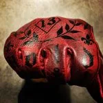 1340 HOLD FAST TATTOO RED PATINA LEATHER GLOVES - back of hand - Holdfast