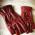Red patinated tattooed leather motorcycle gloves 1340 Tattoo Hold Fast