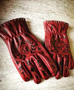 Red patinated tattooed leather motorcycle gloves 1340 Tattoo Hold Fast