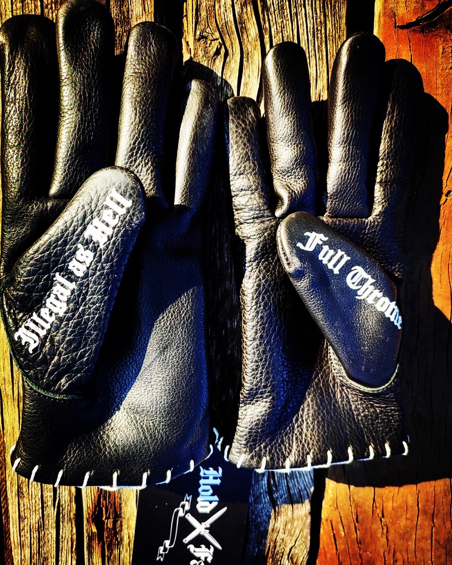 1340 HOLD FAST TATUAJE GUANTES DE CUERO NEGRO - palma - Holdfast