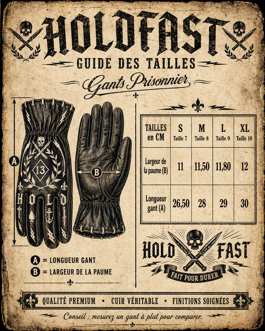 Tabla de tallas de guantes Tattoo Holdfast