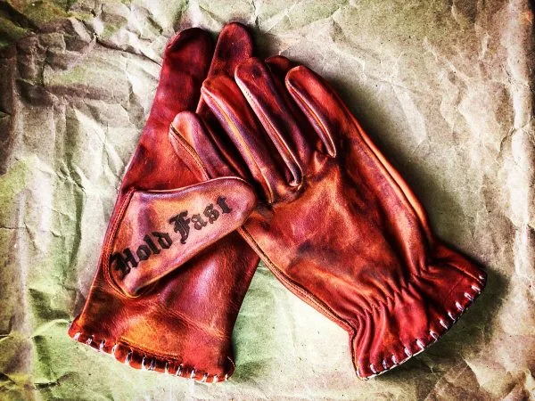Gants cuir moto vintage rouge 1936 HOLD FAST BOARDTRACK