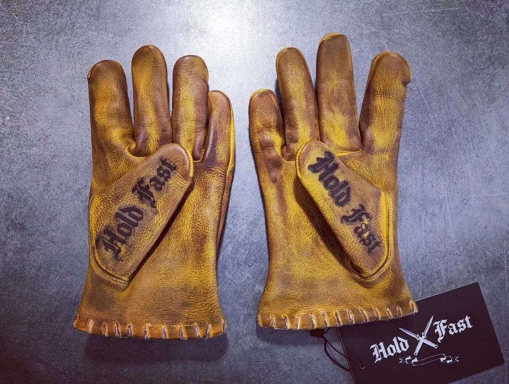 Motorcycle-leather-vintage-old-school-holdfast-yellow-harley-davidson-France gloves
