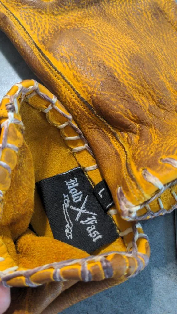 Motorcycle gloves-genuine-leather-vintage-old school-holdfast-yellow-France