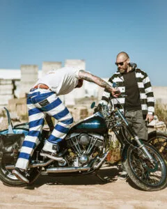 pantalon biker prisonnier denim bleu holdfast