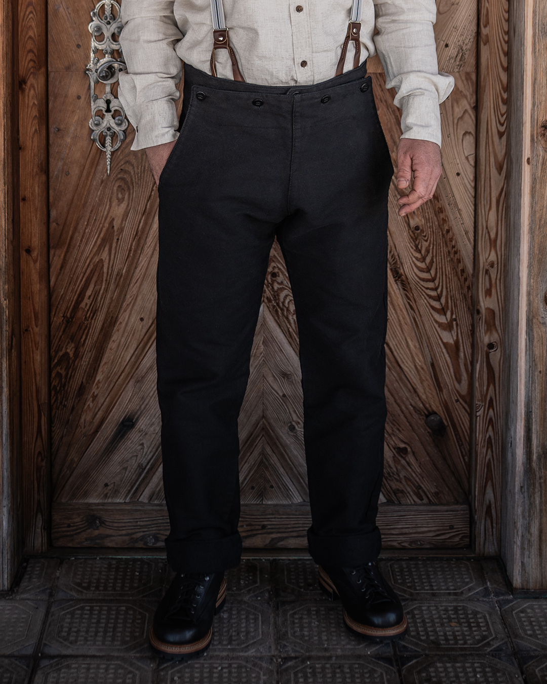 1935 Machinist Trousers Elephant Skin Black Pike Brothers vue dos