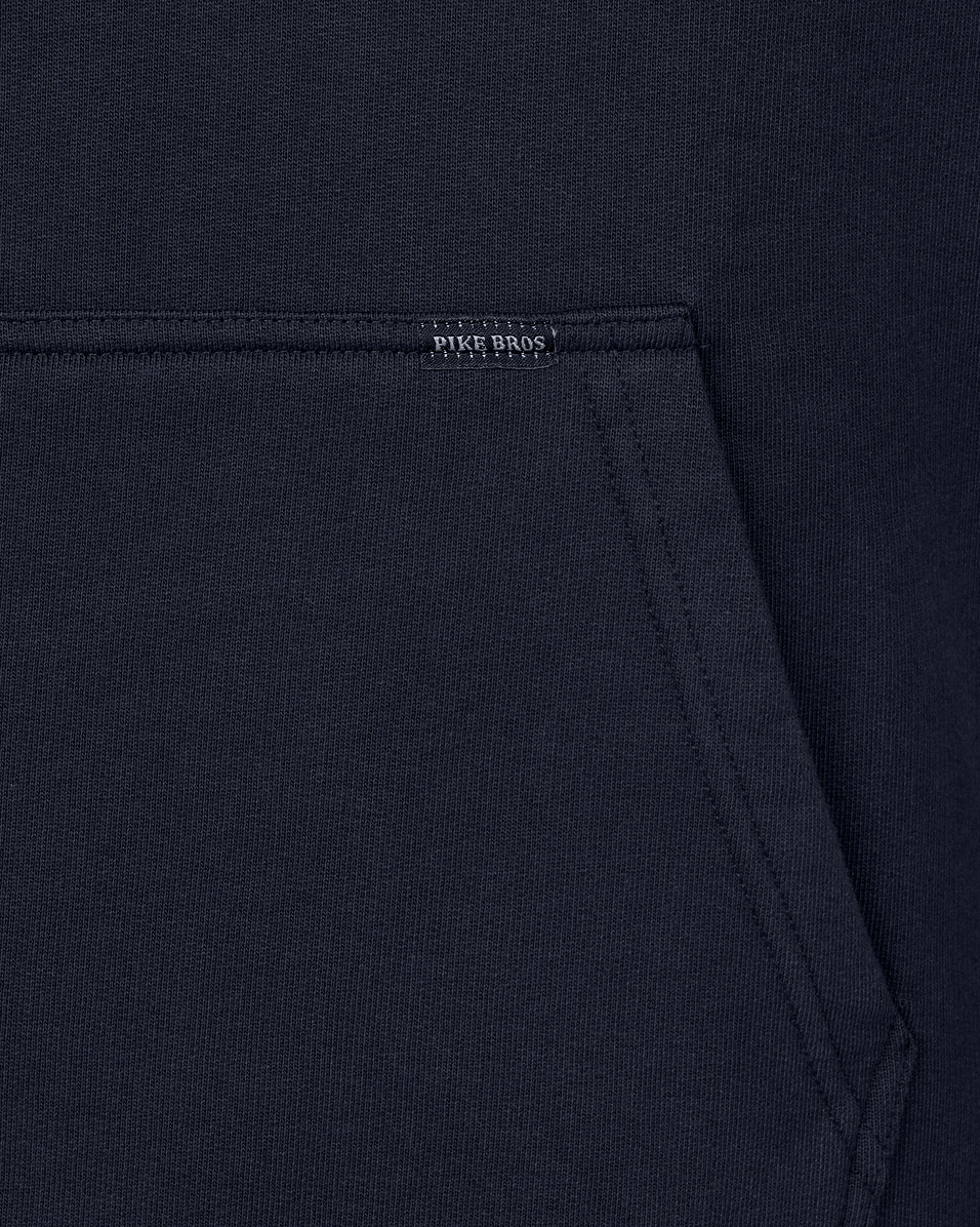 Felpa con cappuccio Pike Brothers 1965 PT blu navy - dettagli su colletto e bottoni - abbigliamento da lavoro vintage Holdfast