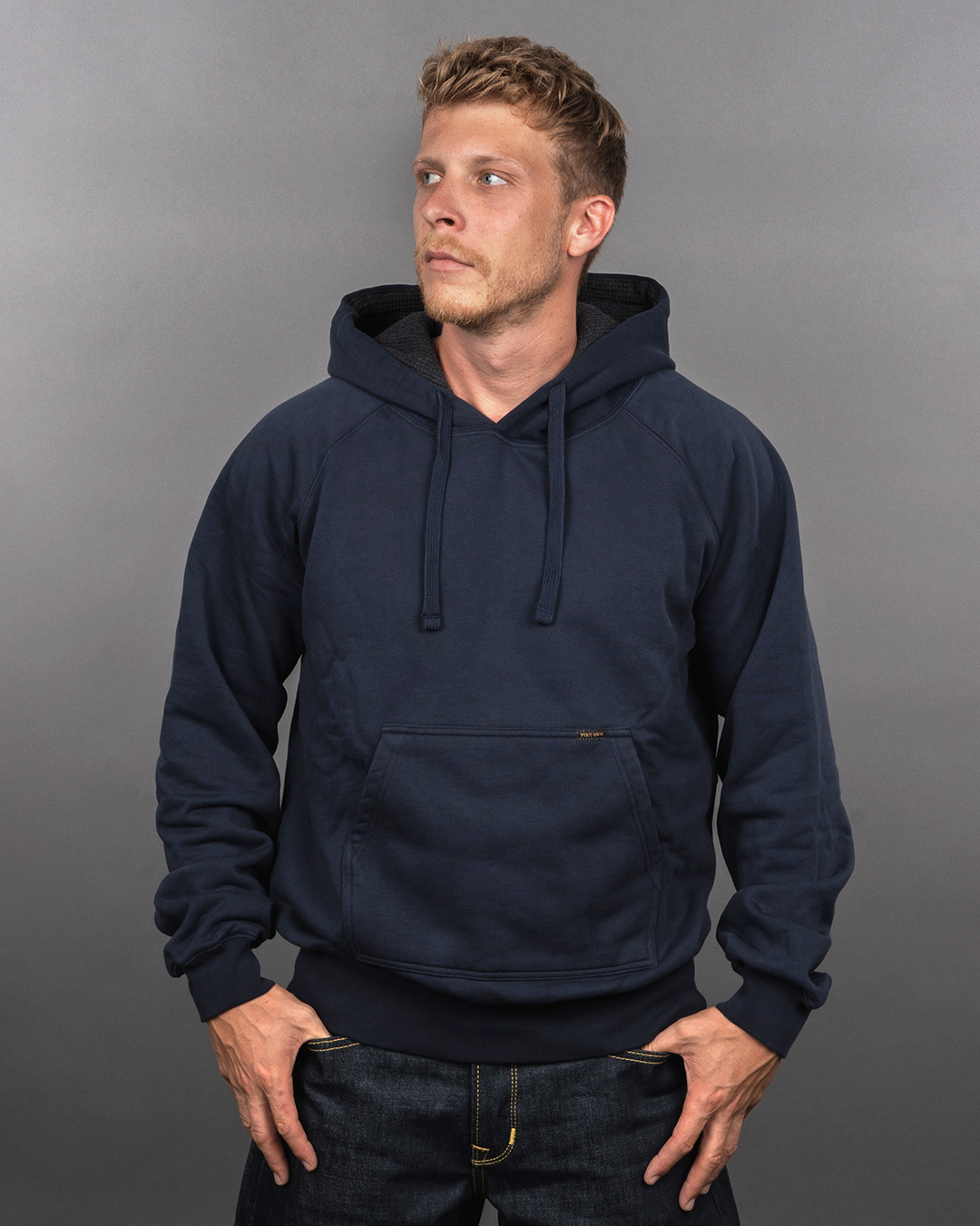 Felpa con cappuccio Pike Brothers 1965 PT Navy - vista frontale - abbigliamento da lavoro vintage Holdfast