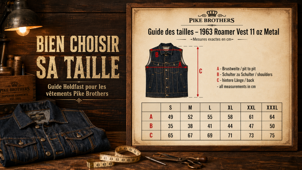 Size Guide-Pike Brothers-1963 roamer vest 11 oz metal