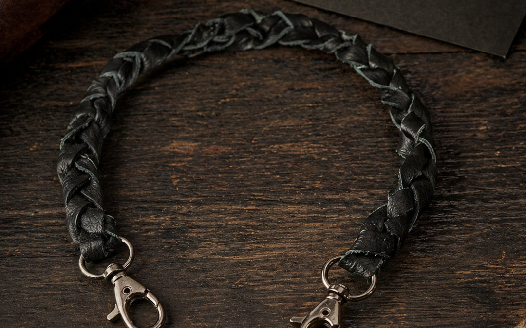 Lanière tressée cuir pour portefeuille – Noire 50 cm Holdfast