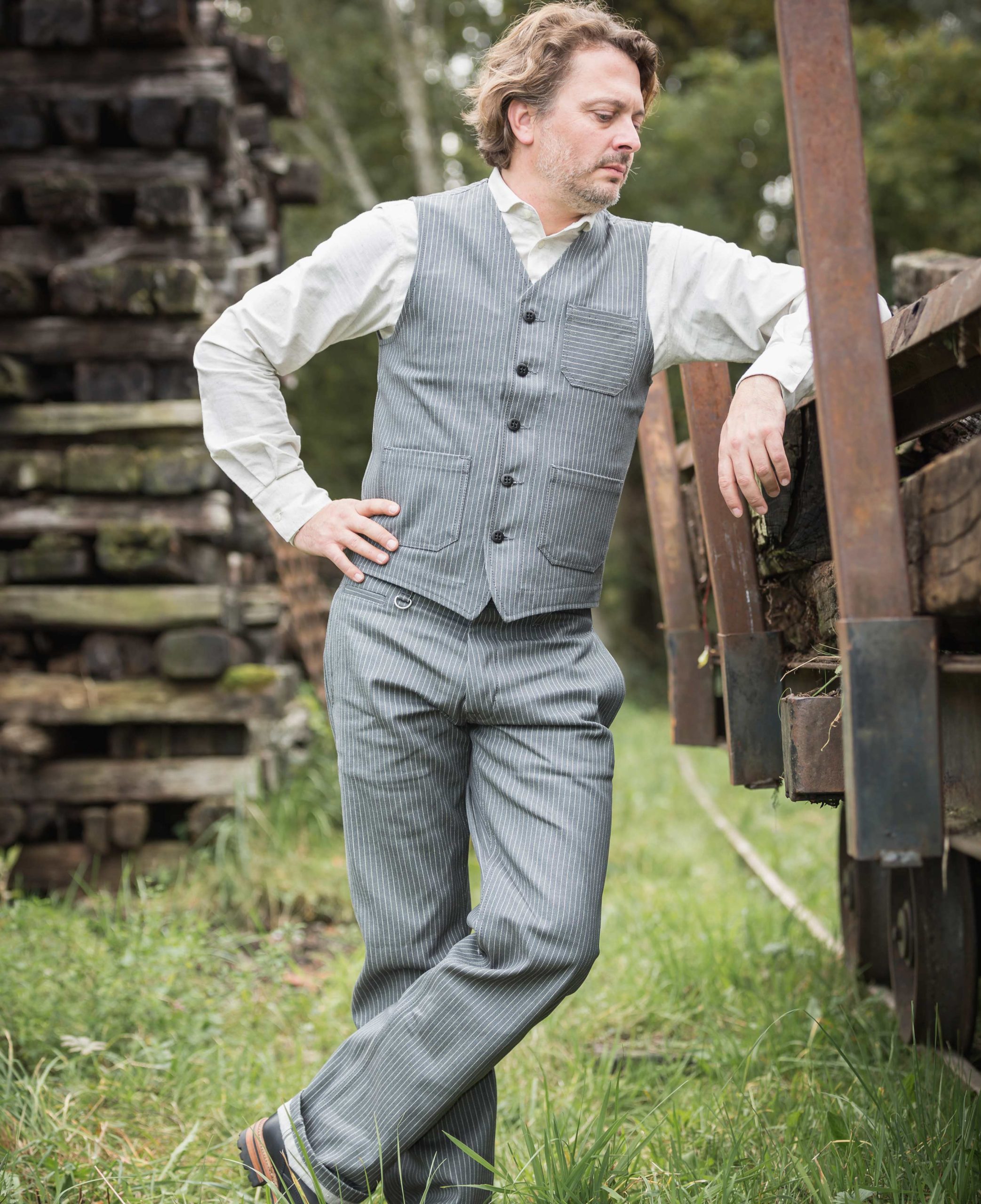Pike Brothers 1942 Hunting Pant Grey Wabash - porte face