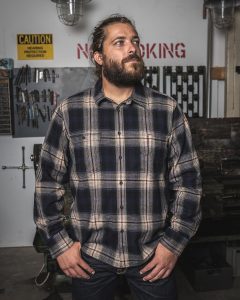 Pike Brothers 1937 Roamer Shirt Blue Beige Check Flannel - vue face