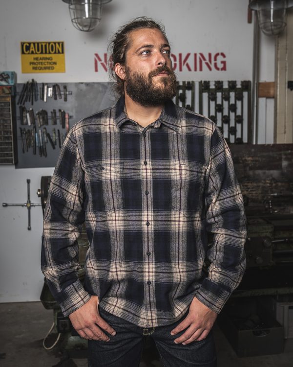 Chemise Pike Brothers 1937 Roamer Shirt Blue Beige Check Flannel