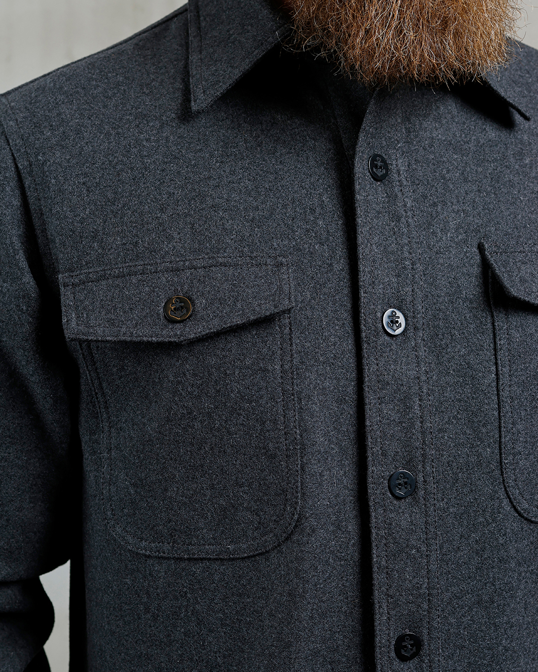 Pike Brothers 1943 CPO Shirt Grey Wool - du00e9tail tissu