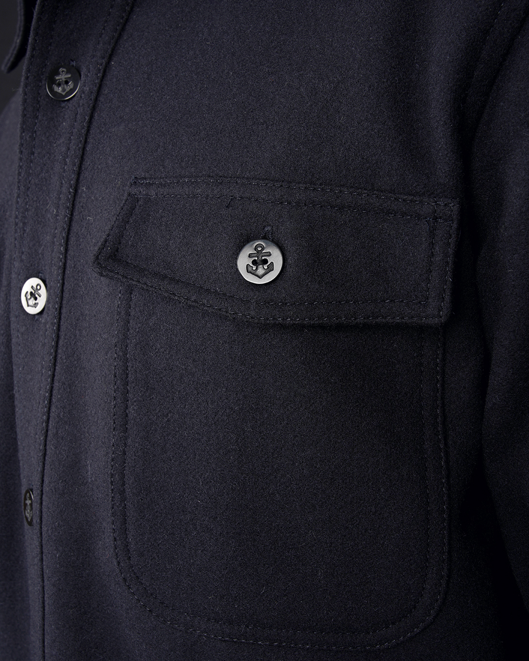 Pike Brothers 1943 CPO Shirt Navy Wool - du00e9tail tissu