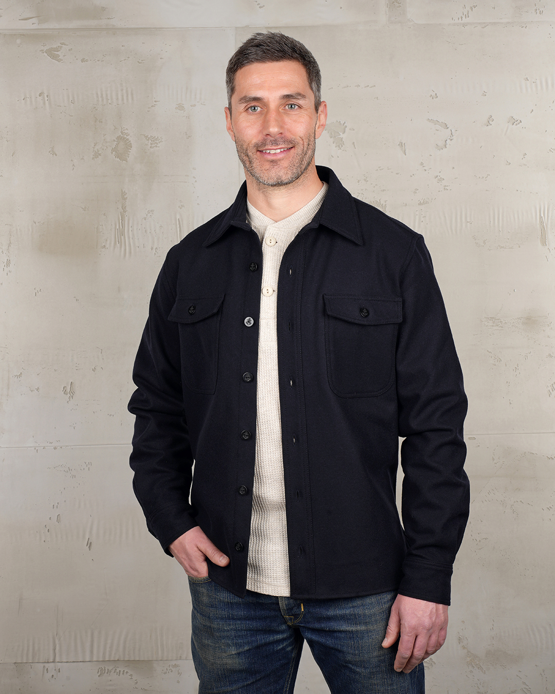Pike Brothers 1943 CPO Shirt Navy Wool - vue face