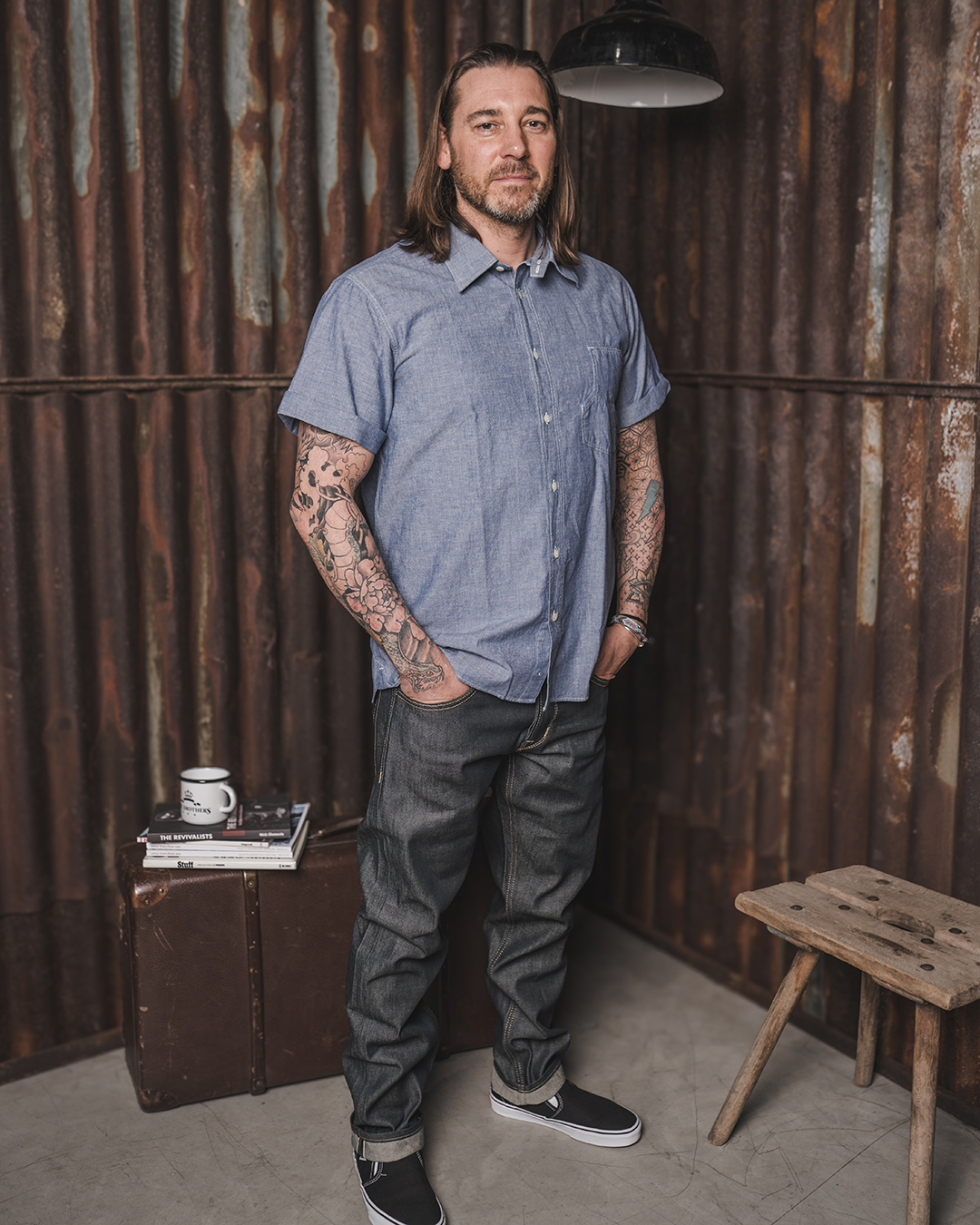 Pike Brothers 1937 Roamer Shirt Short Sleeve Blue Chambray - vue dos