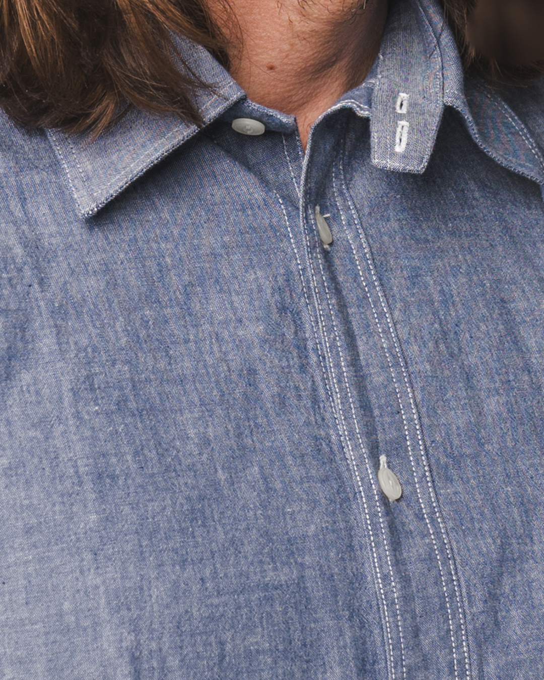 Pike Brothers 1937 Roamer Shirt Short Sleeve Blue Chambray - du00e9tail