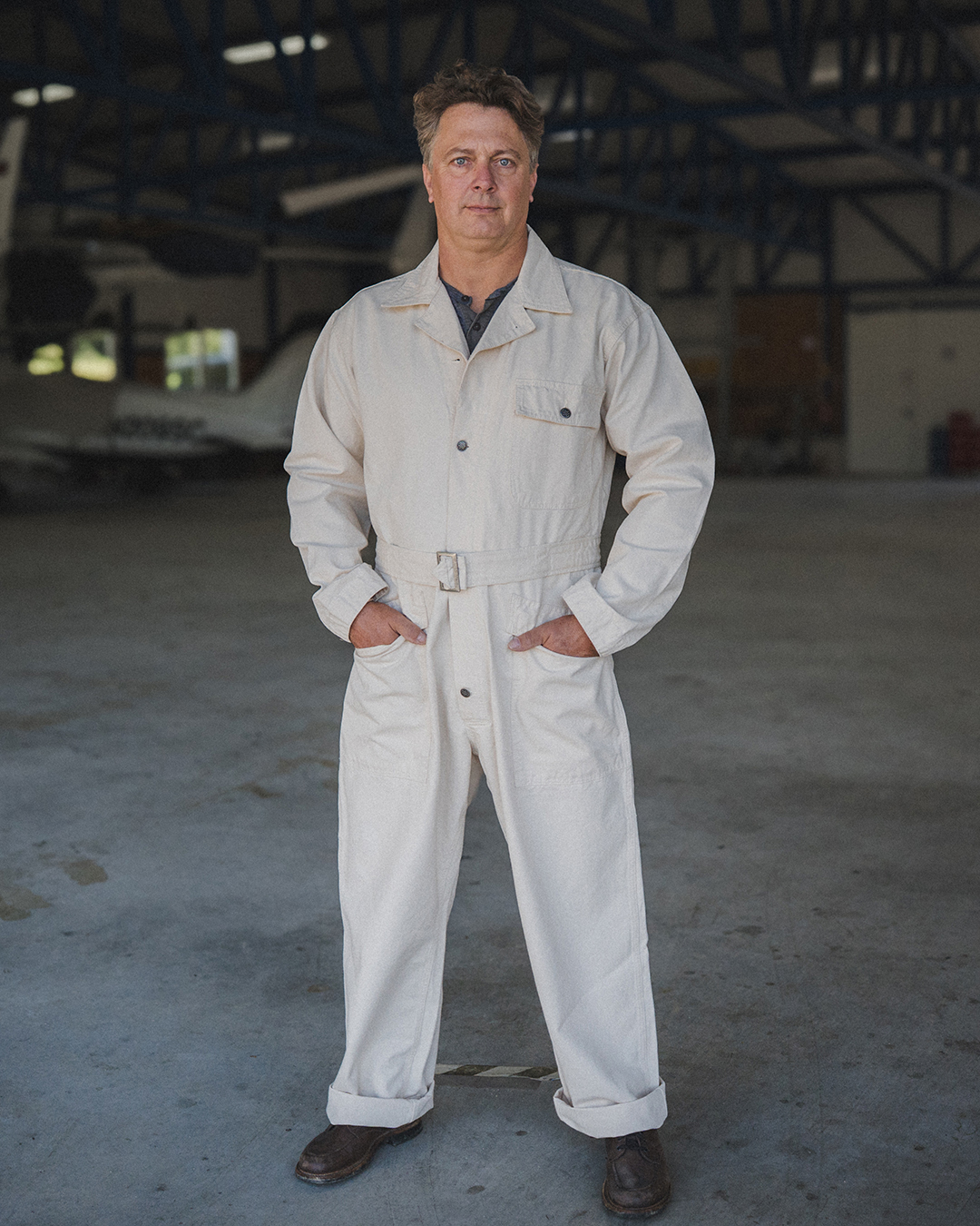 Combinaison Pike Brothers 1938 Mechanic Coverall blanc cassé vue de face