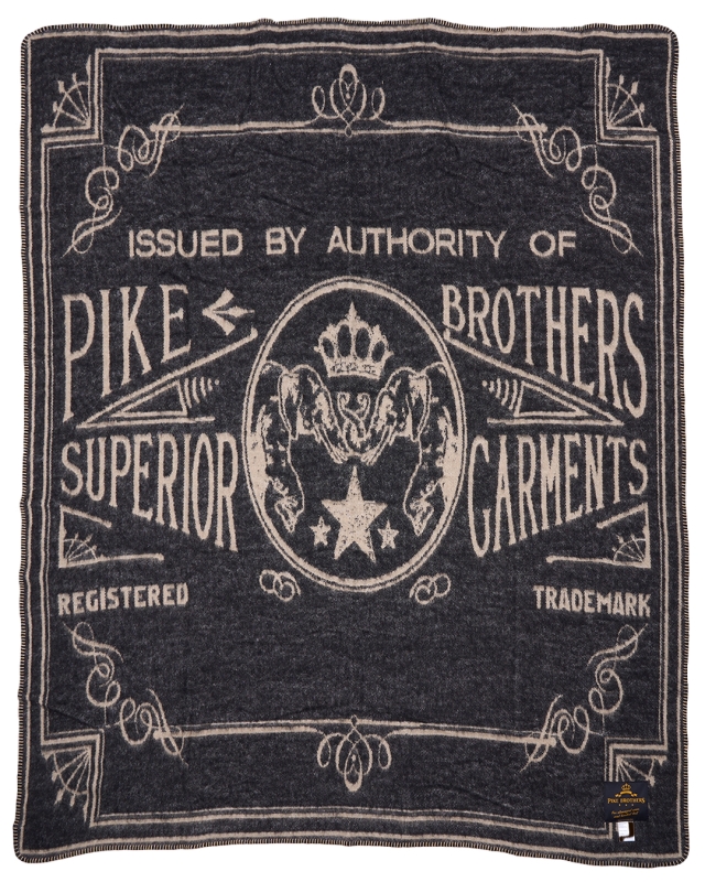 Couverture laine Pike Brothers 1969 Logo Faded Black - logo tissé noir délavé
