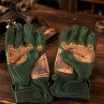 Gants moto cuir vert - patine artisanale - phalanges renforcées - Hold Fast