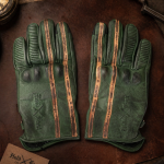 Gants cuir moto vintage - sensitive touch - waterproof - vert patiné Le Mans