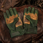 Gants moto cuir homme - vert patiné - matelassage doigts - Hold Fast Marseille