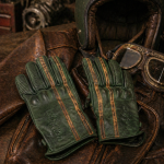 Gants cuir moto vert patiné vintage - 1971 Le Mans - Hold Fast Marseille
