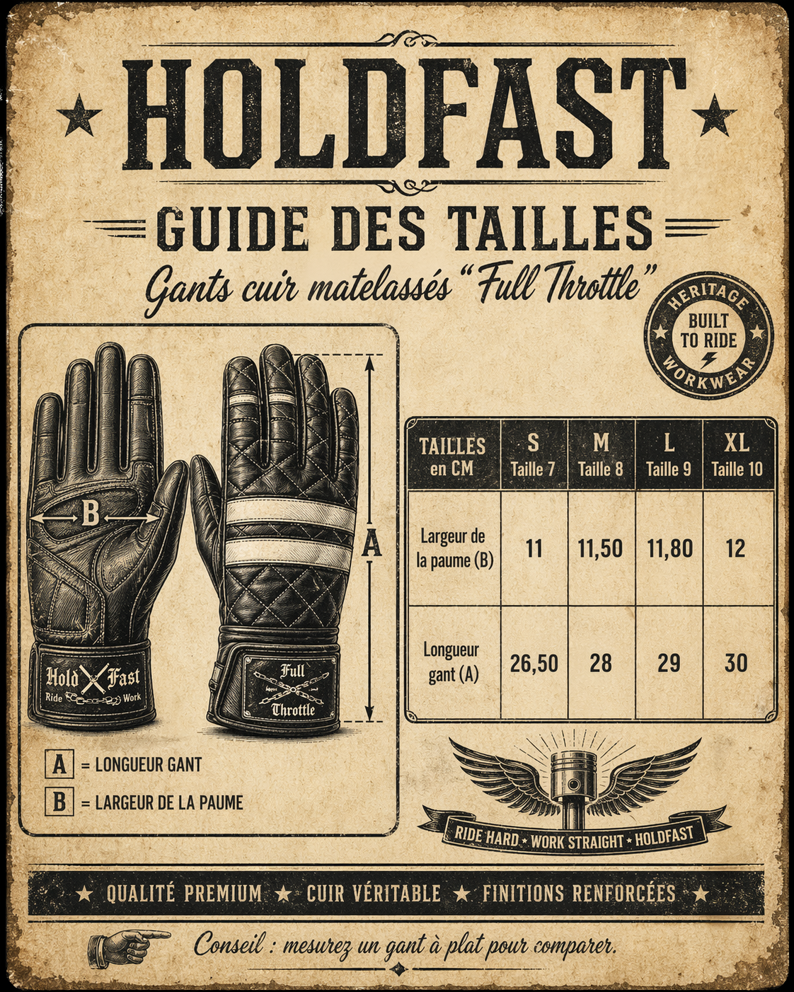 GANTS CUIR JAPAN STYLE MATELASSES HOLD FAST "FULL THROTTLE" – Image 18