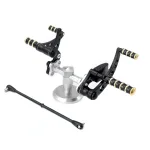 Kustomtech custom Harley motorcycle pedal levers with vintage black aluminum and brass forward controls for Harleys from 1984 to 1999.