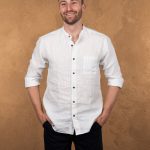 Chemise Col Mao Homme - 1923 Buccanoy Shirt White Blue Linen Pike Brothers — vue 1