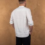 Chemise Col Mao Homme - 1923 Buccanoy Shirt White Blue Linen Pike Brothers — vue 2
